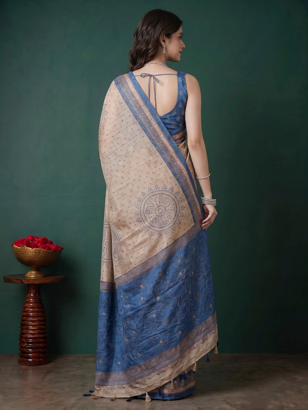 Navy Blue Art Silk Printed Sarees