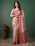 Peach Art Silk Printed Sarees