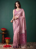 Pink Art Silk Printed Saree