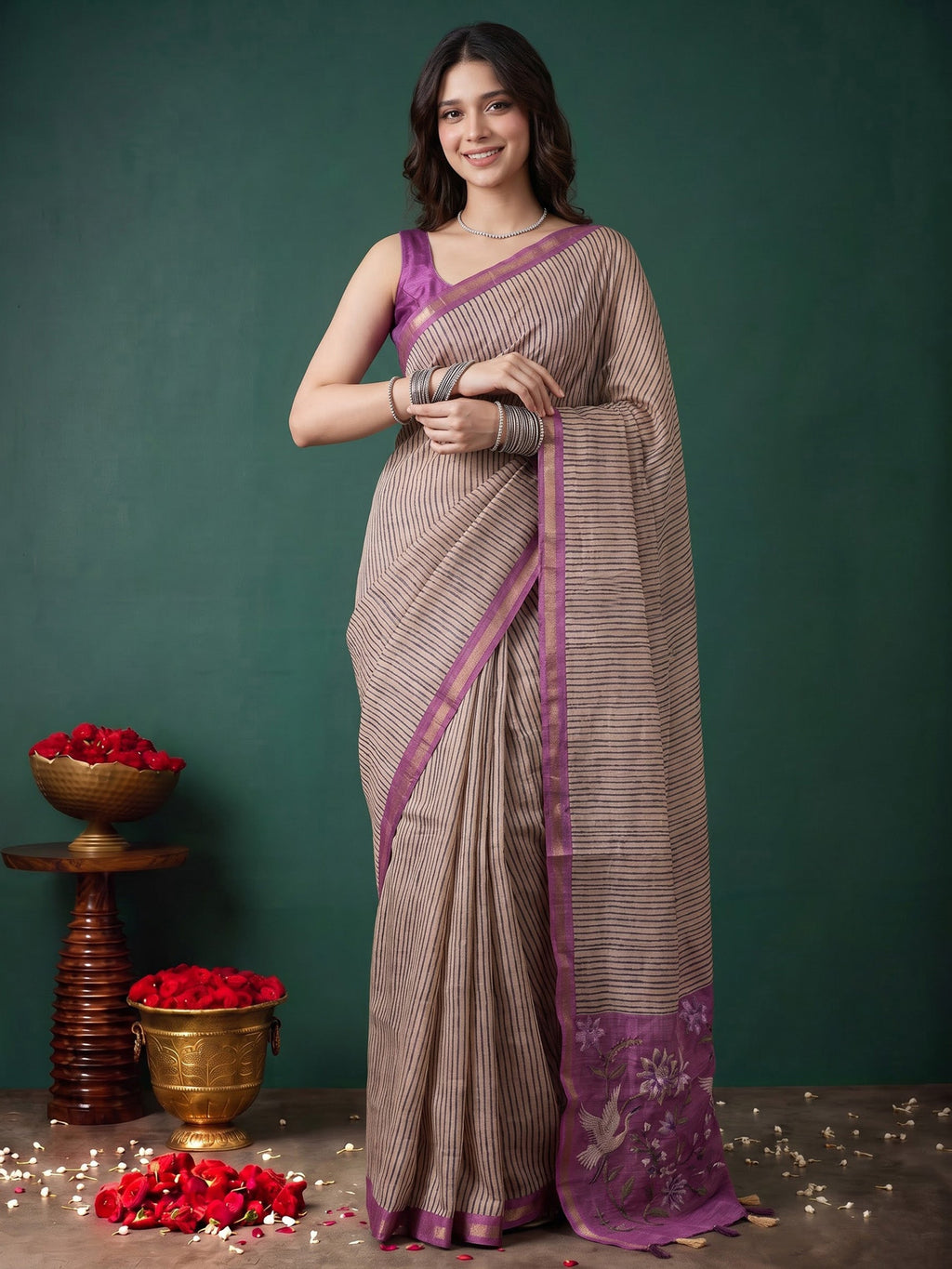 Lavender Art Silk Printed Saree