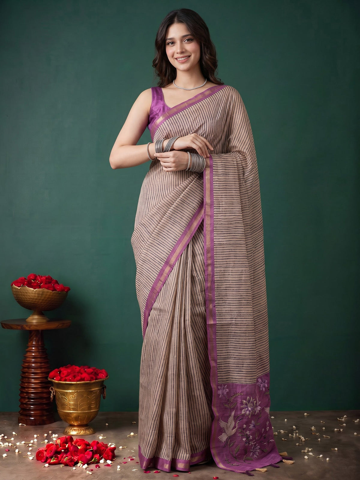 Lavender Art Silk Printed Saree