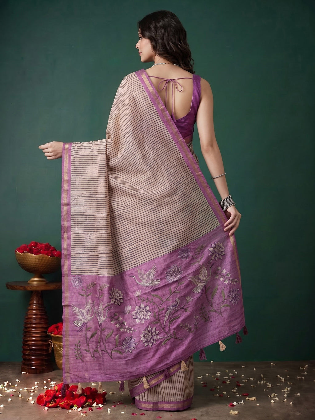 Lavender Art Silk Printed Saree