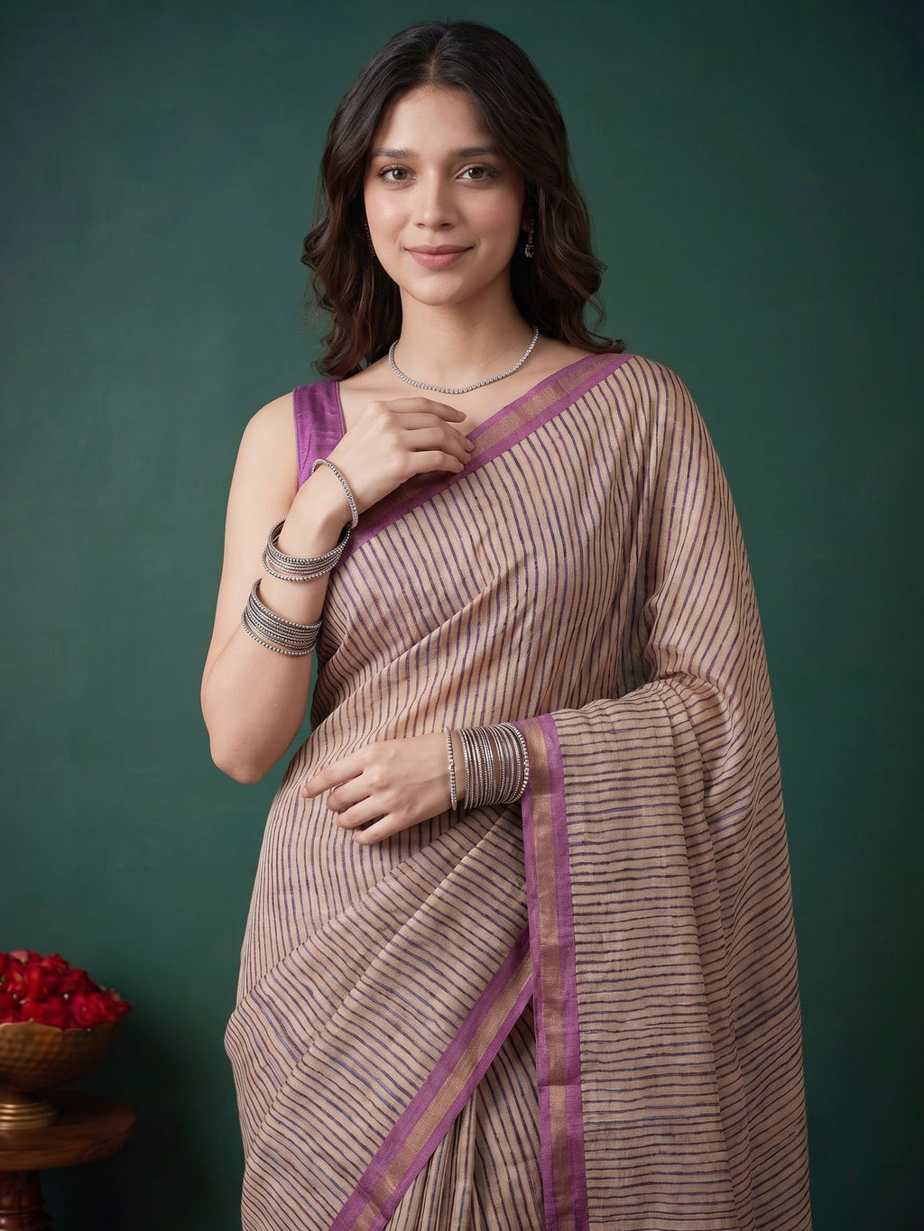 Lavender Art Silk Printed Saree