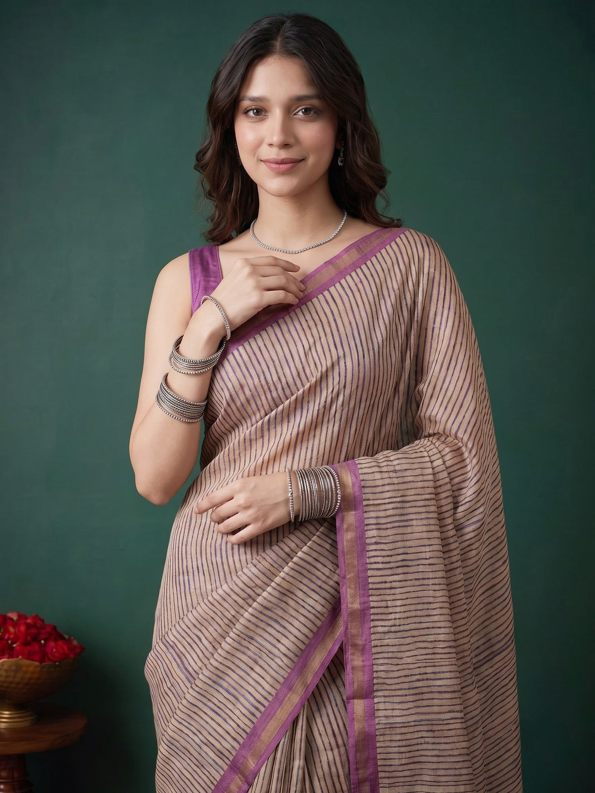 Lavender Art Silk Printed Saree