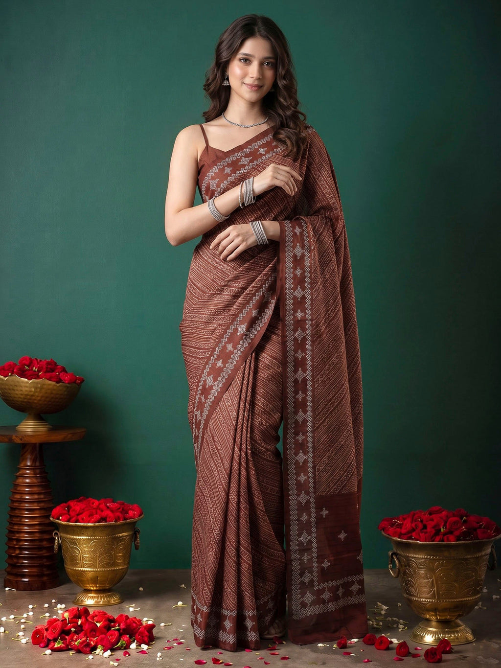 Maroon Art Silk Printed Saree