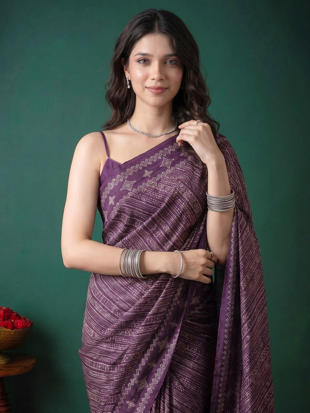 Wine Art Silk Printed Saree