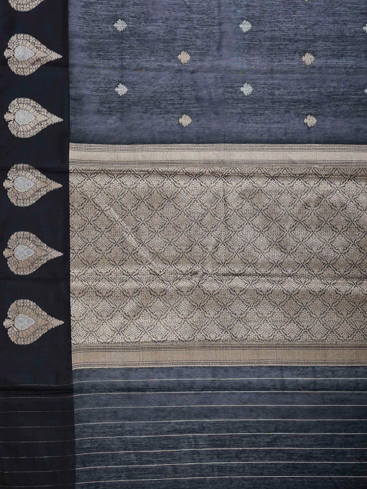 Black Cotton Blend Woven Saree