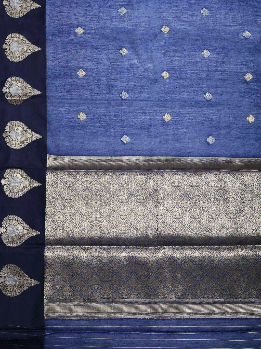Navy Blue Cotton Blend Woven Saree