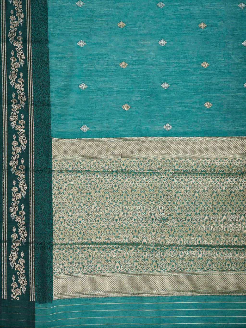 Green Cotton Blend Woven Saree