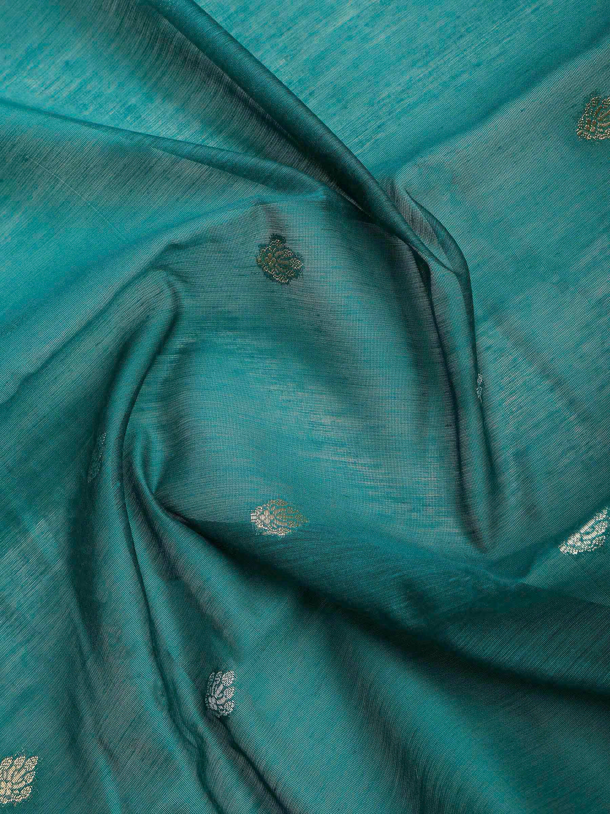 Green Cotton Blend Woven Saree
