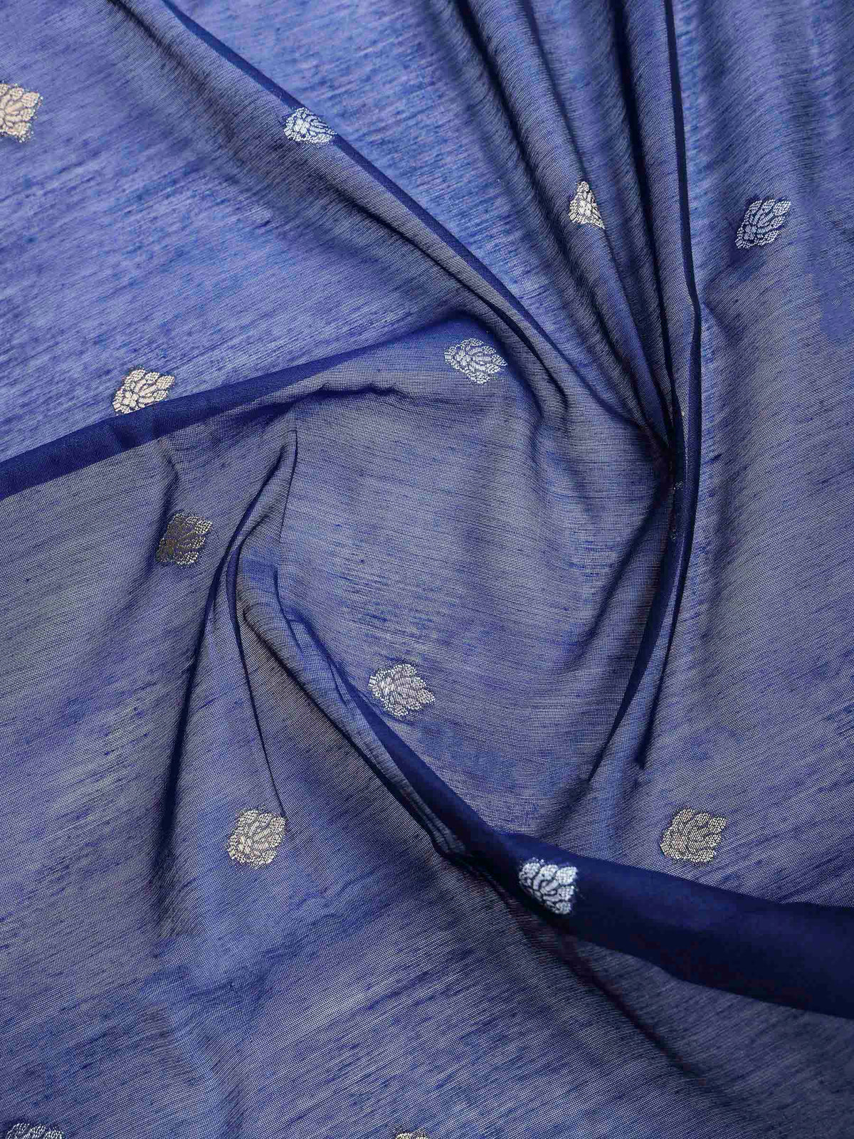 Navy Blue Cotton Blend Woven Saree