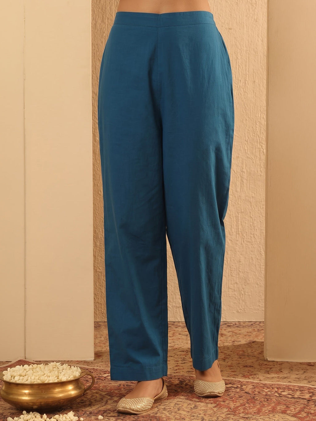 Blue Embroidered Cotton Blend Kurta With Pant & Dupatta