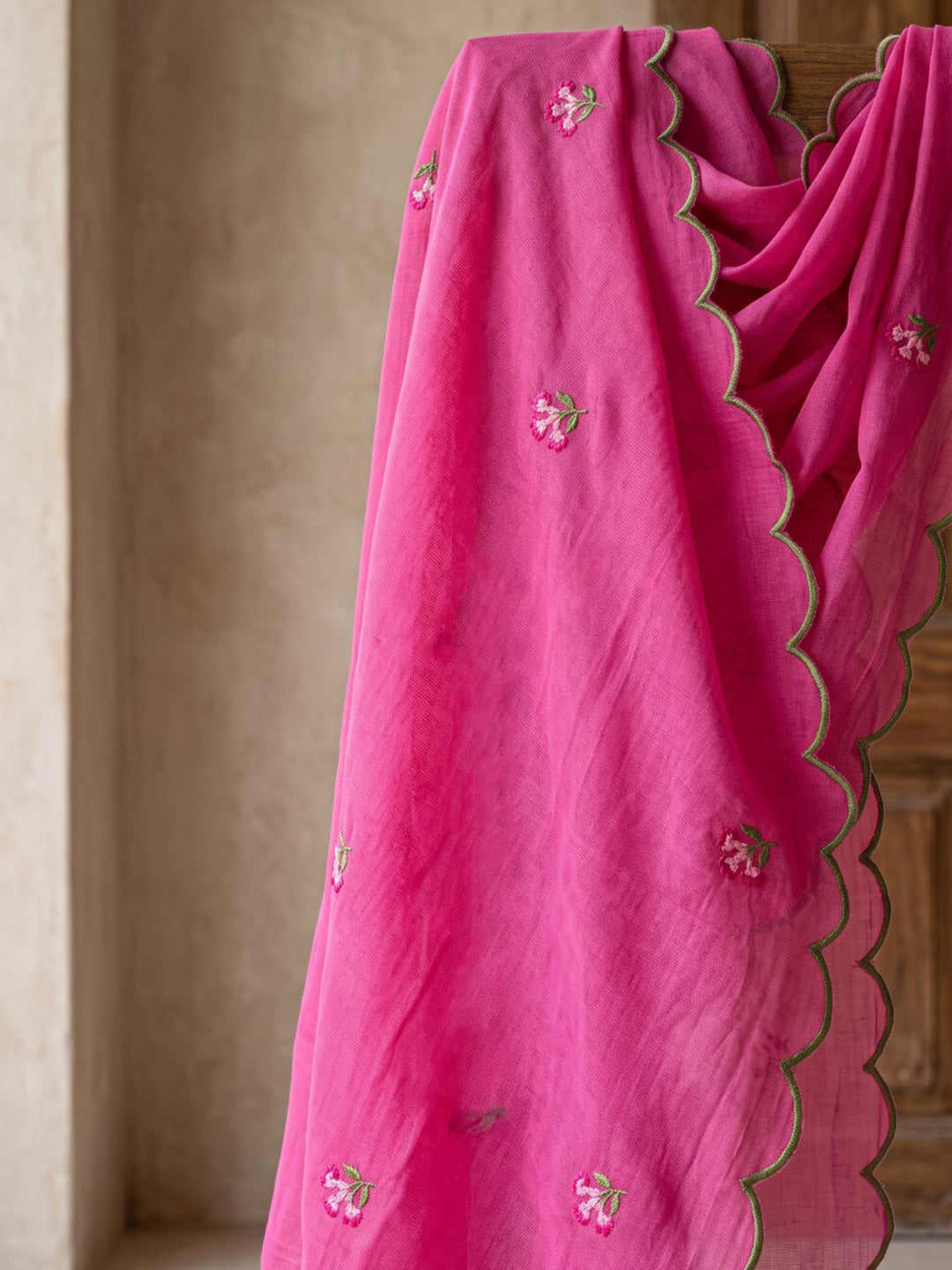Rani Embroidered Cotton Blend Kurta With Pant & Dupatta