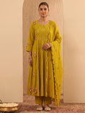 Yellow Embroidered Cotton Blend Kurta With Pant & Dupatta