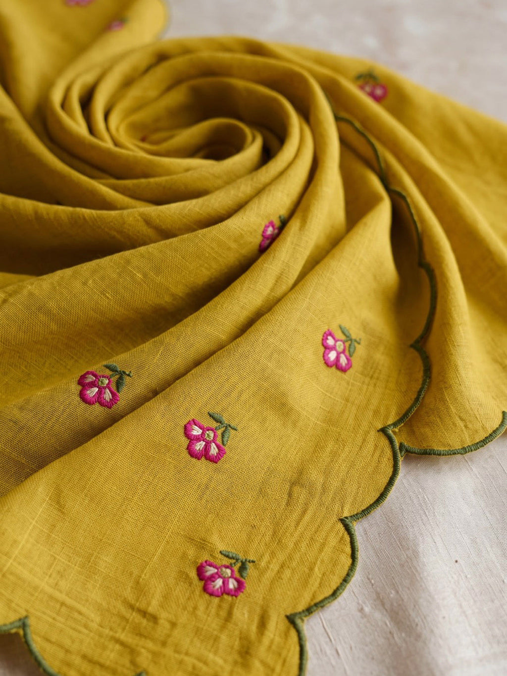 Yellow Embroidered Cotton Blend Kurta With Pant & Dupatta