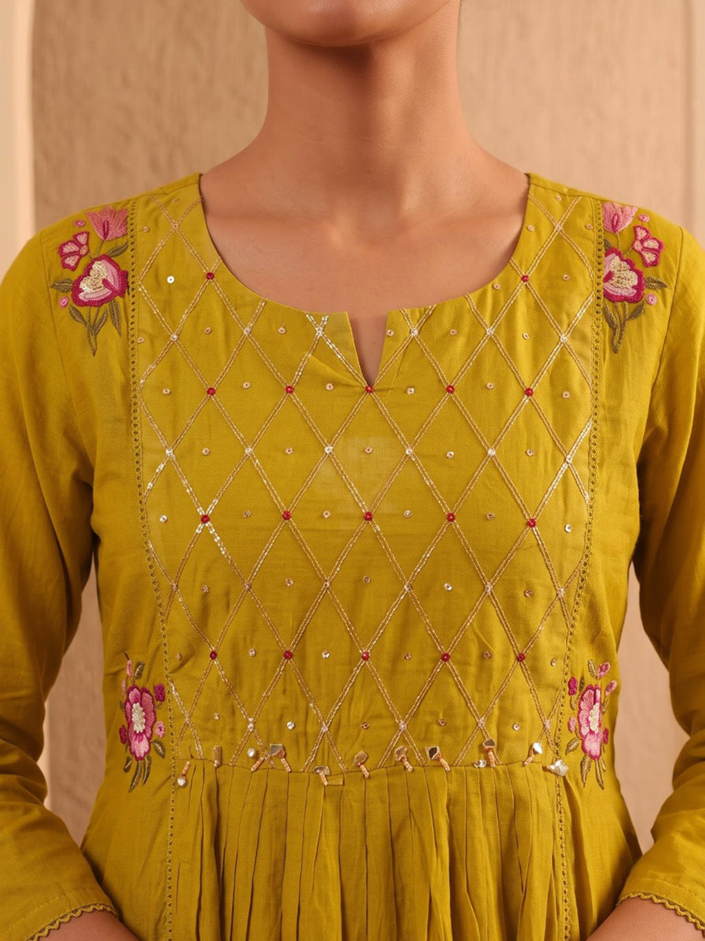 Yellow Embroidered Cotton Blend Kurta With Pant & Dupatta