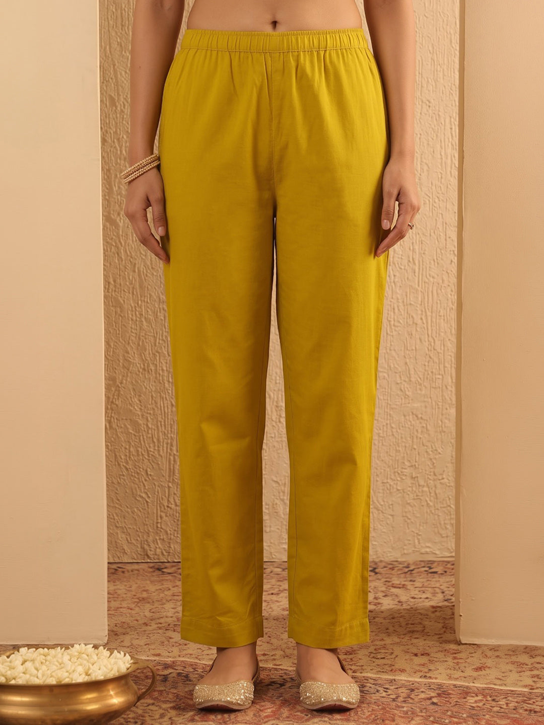 Yellow Embroidered Cotton Blend Kurta With Pant & Dupatta