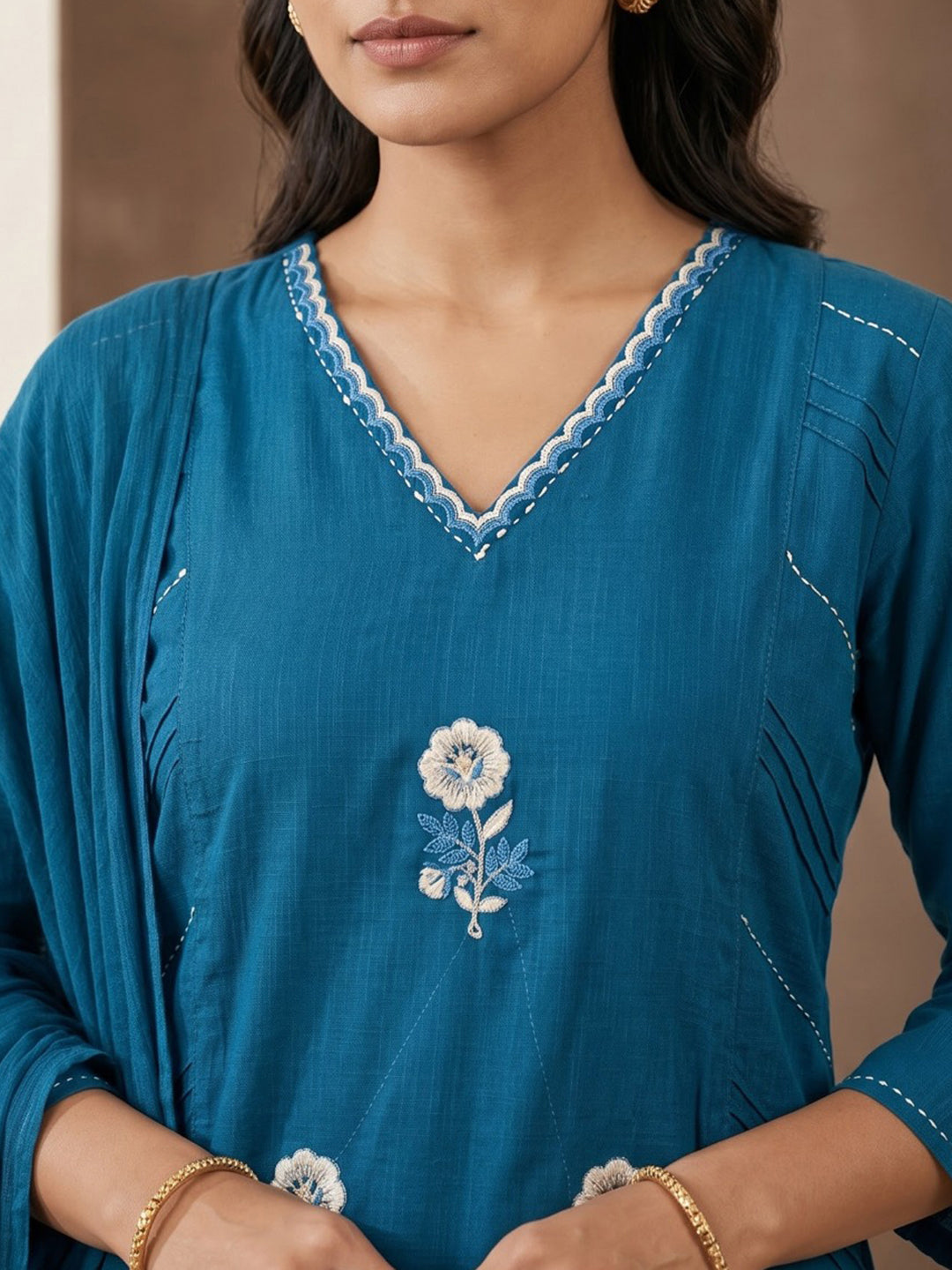 Blue Printed Cotton Blend Kurta With Pant &amp; Dupatta