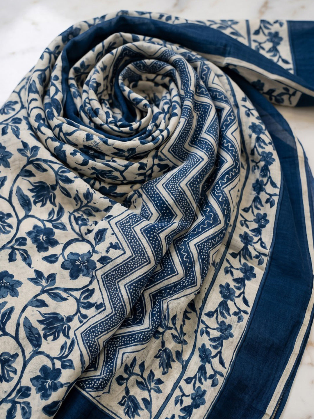 Blue Printed Cotton Blend Kurta With Pant & Dupatta