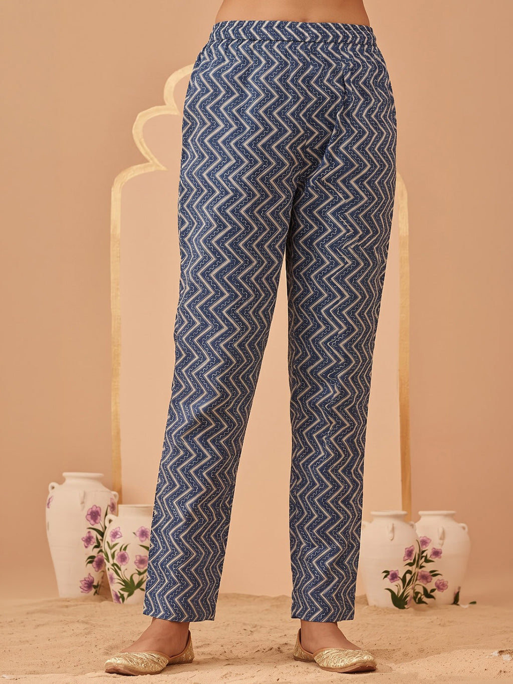 Blue Printed Cotton Blend Kurta With Pant & Dupatta