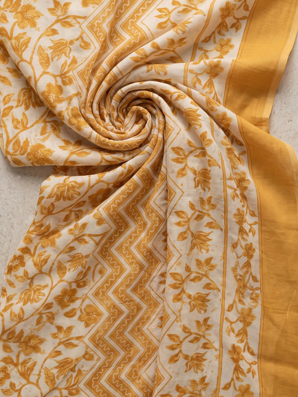 Yellow Printed Cotton Blend Kurta With Pant & Dupatta