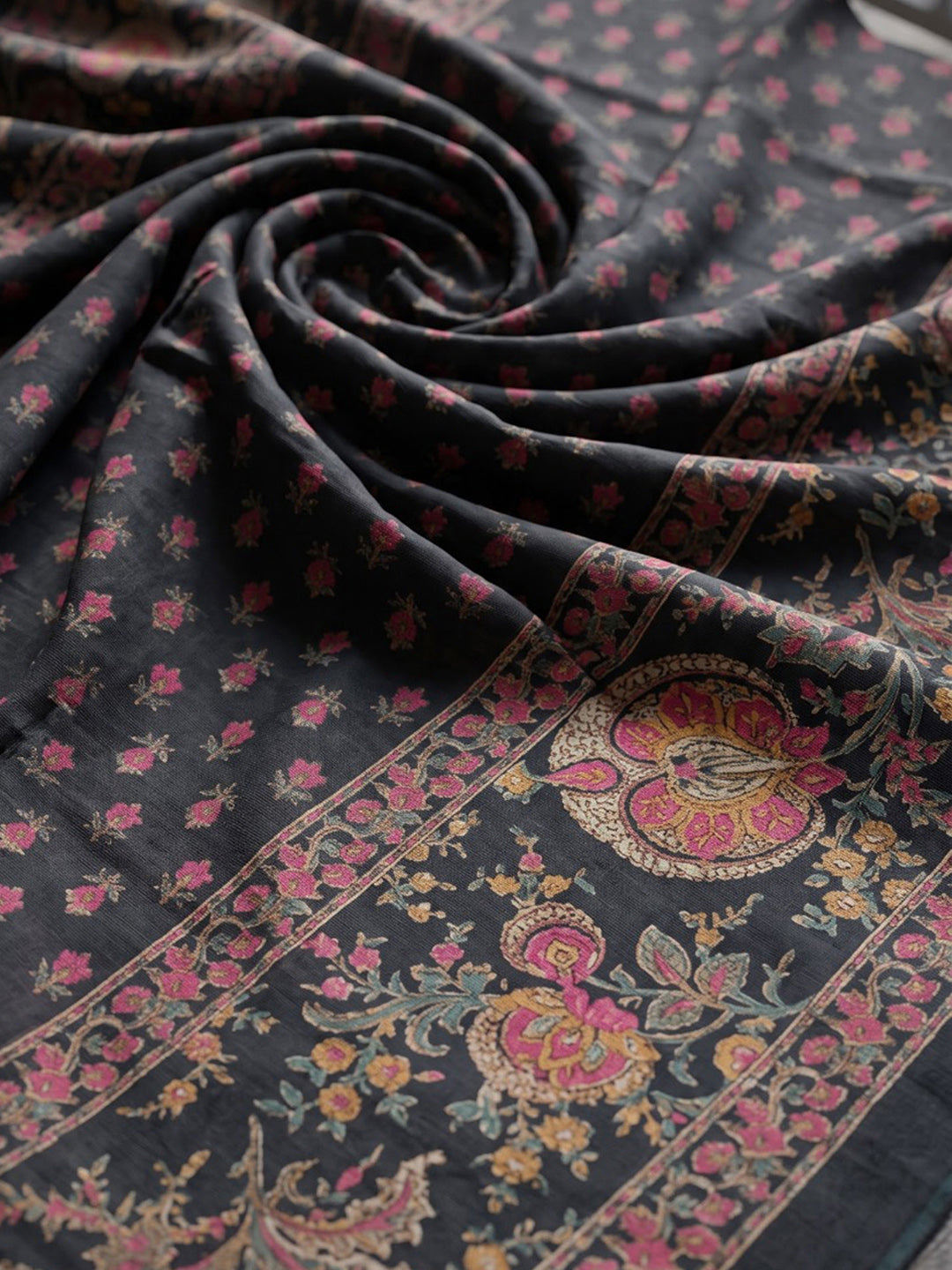 Black Printed Cotton Blend Kurta With Pant & Dupatta