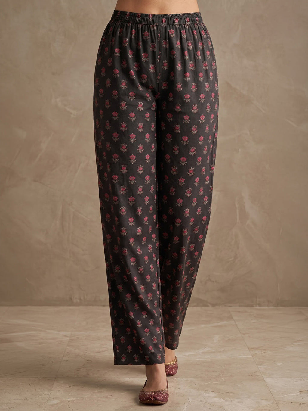 Black Printed Cotton Blend Kurta With Pant & Dupatta