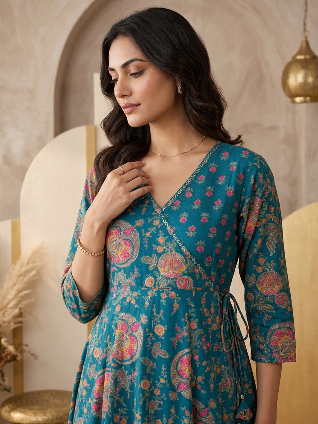 Green Printed Cotton Blend Kurta With Pant & Dupatta