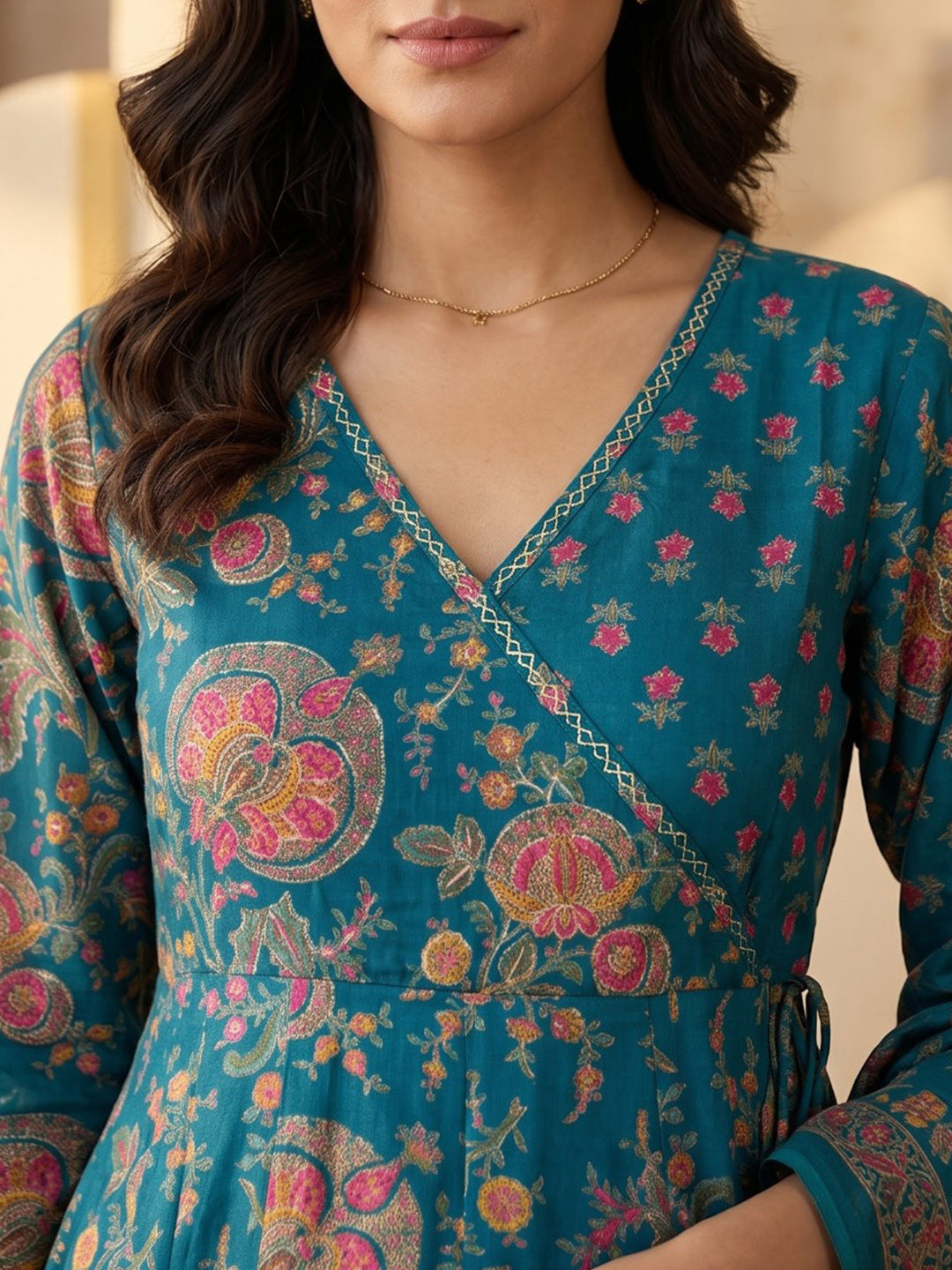 Green Printed Cotton Blend Kurta With Pant & Dupatta