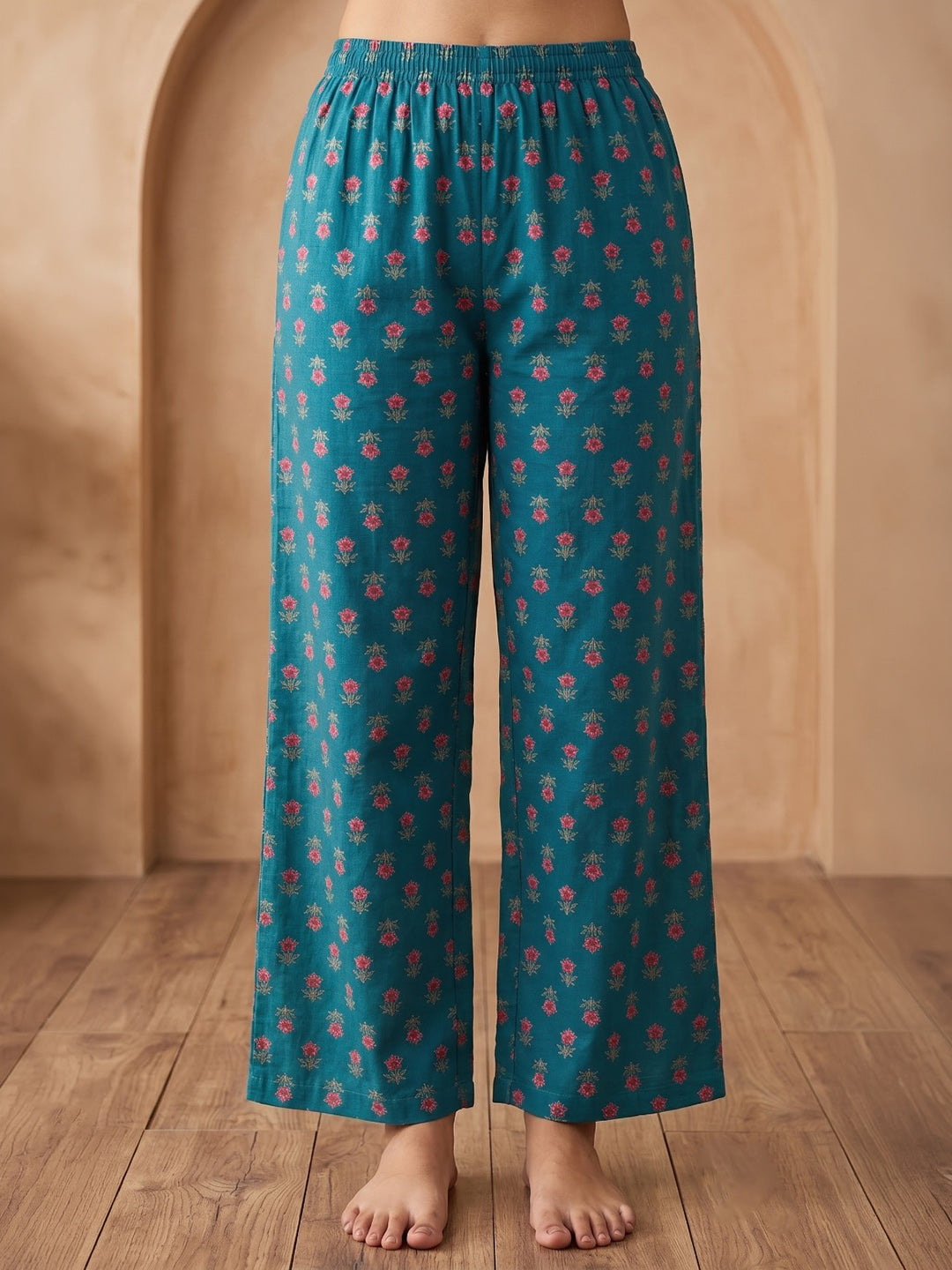 Green Printed Cotton Blend Kurta With Pant & Dupatta