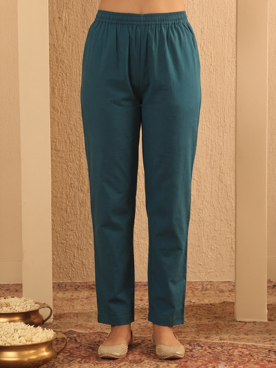 Blue Printed Cotton Blend Kurta With Pant & Dupatta