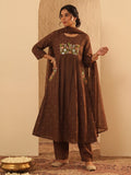 Brown Printed Cotton Blend Kurta With Pant & Dupatta