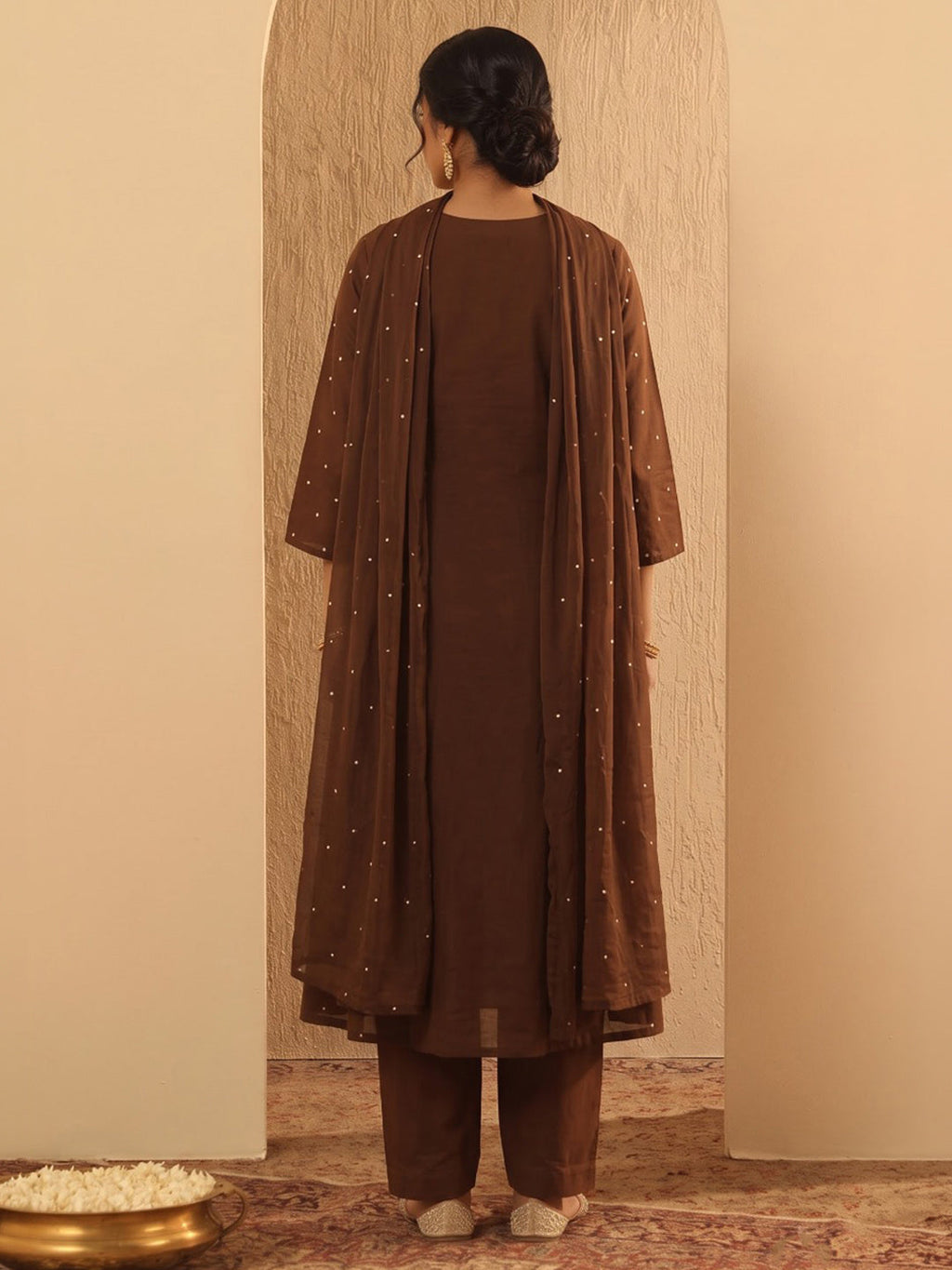 Brown Printed Cotton Blend Kurta With Pant & Dupatta