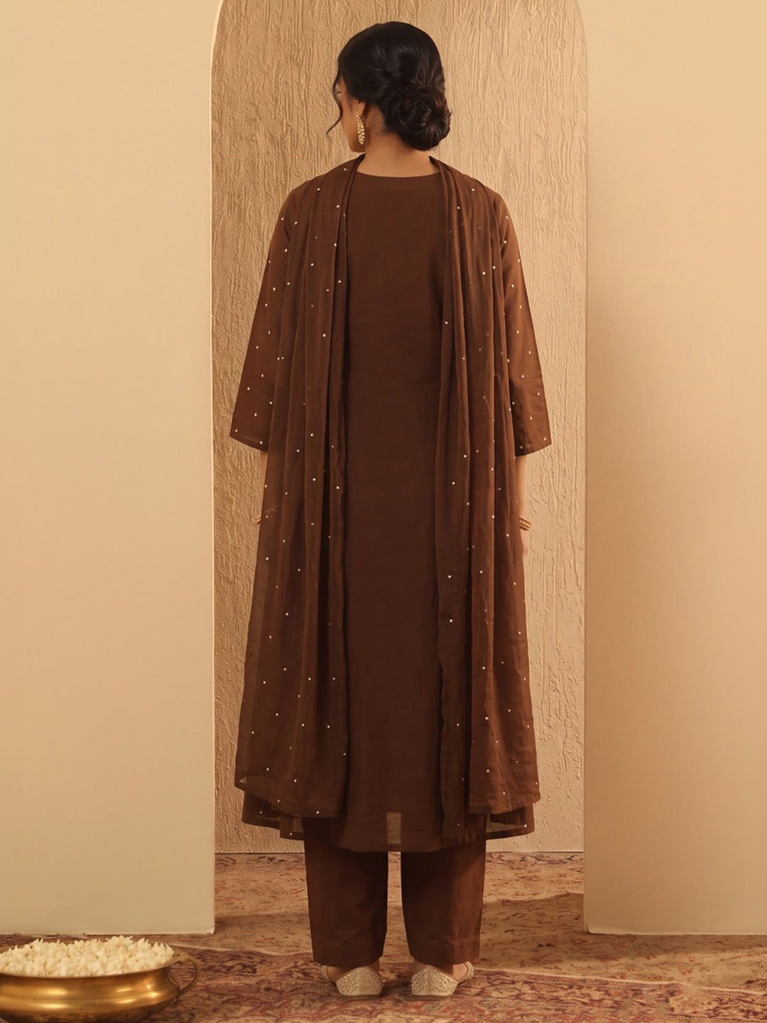 Brown Printed Cotton Blend Kurta With Pant & Dupatta