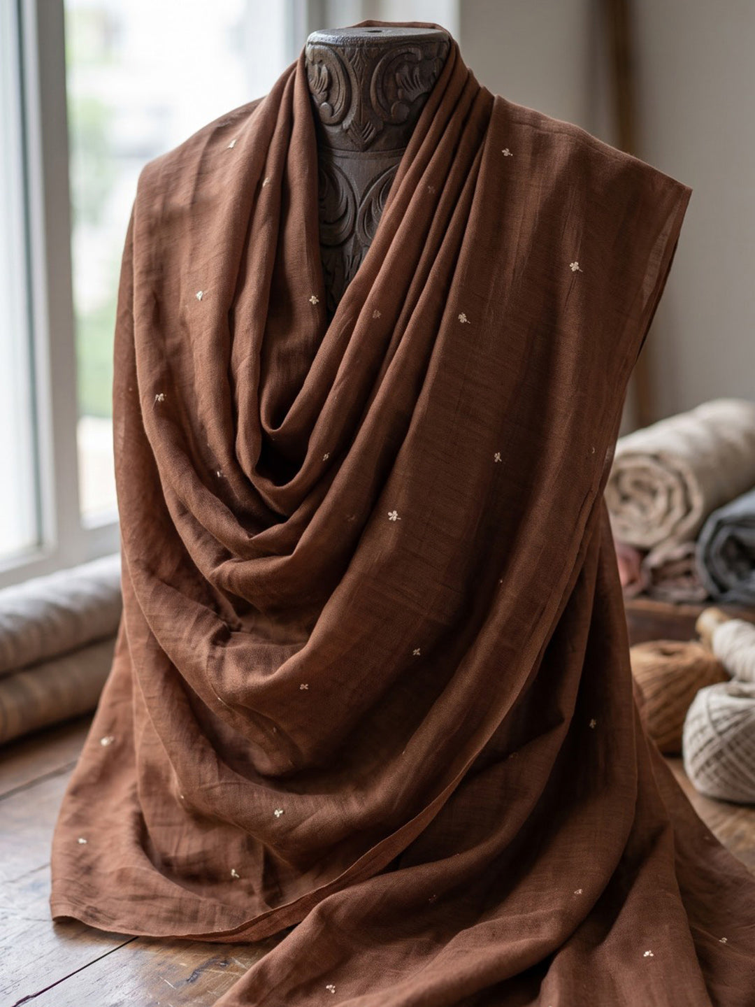 Brown Printed Cotton Blend Kurta With Pant & Dupatta