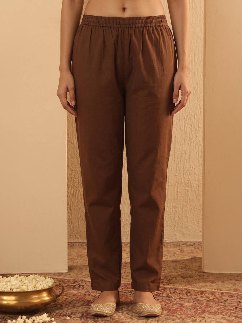 Brown Printed Cotton Blend Kurta With Pant & Dupatta
