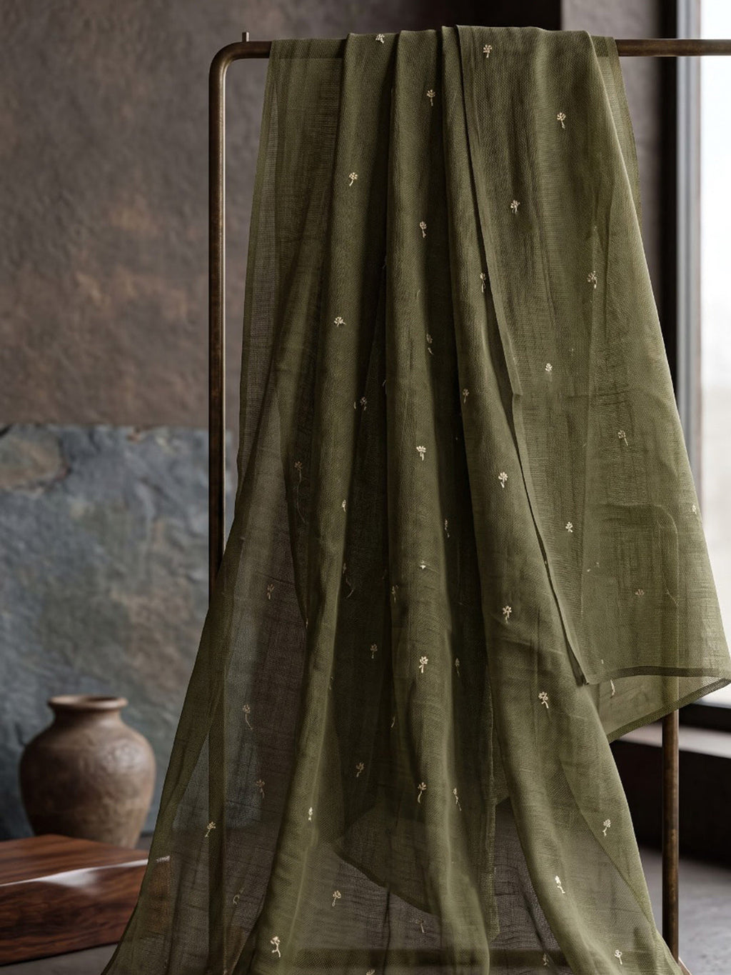 Green Printed Cotton Blend Kurta With Pant & Dupatta