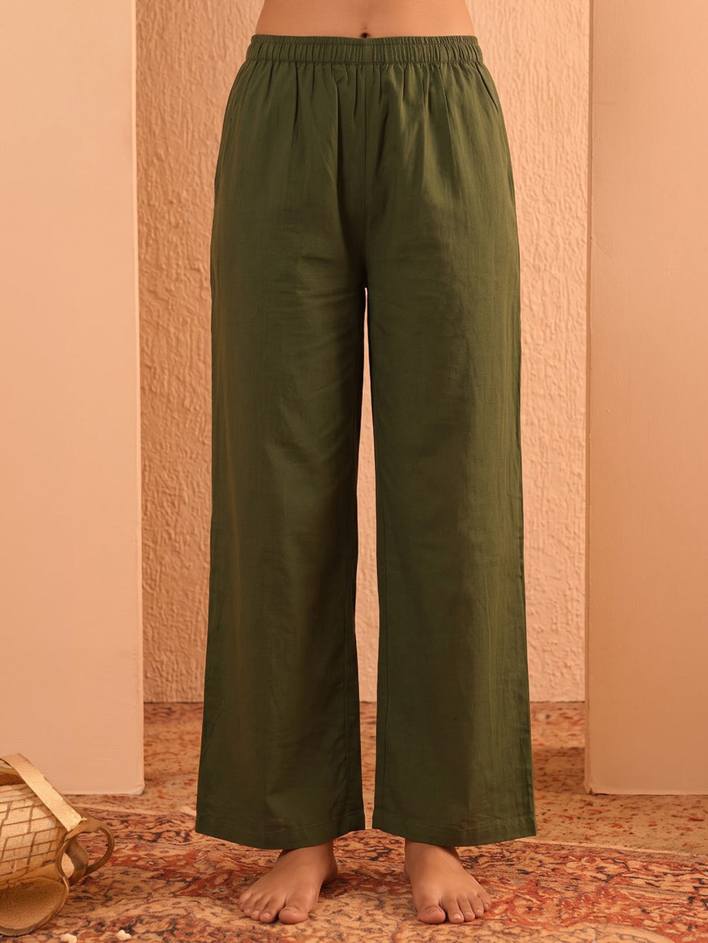 Green Printed Cotton Blend Kurta With Pant & Dupatta