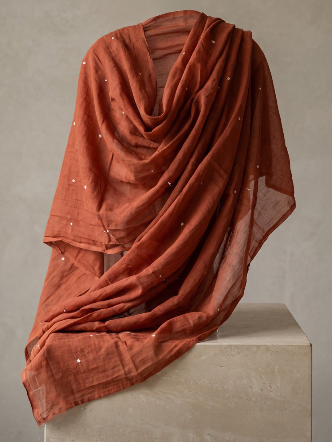 Rust Printed Cotton Blend Kurta With Pant & Dupatta