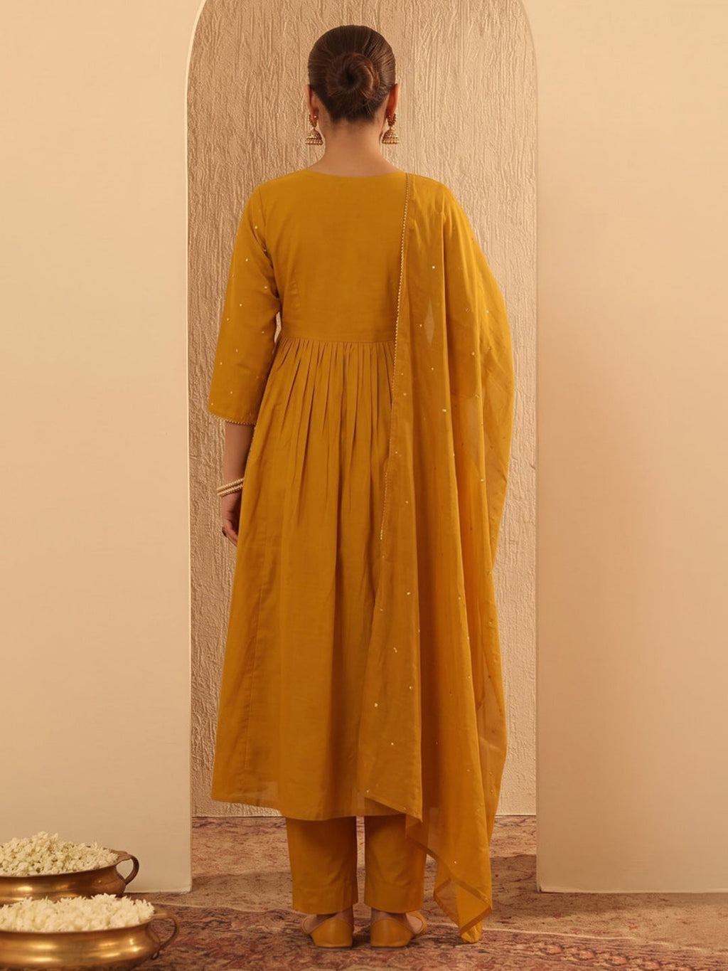 Yellow Printed Cotton Blend Kurta With Pant & Dupatta