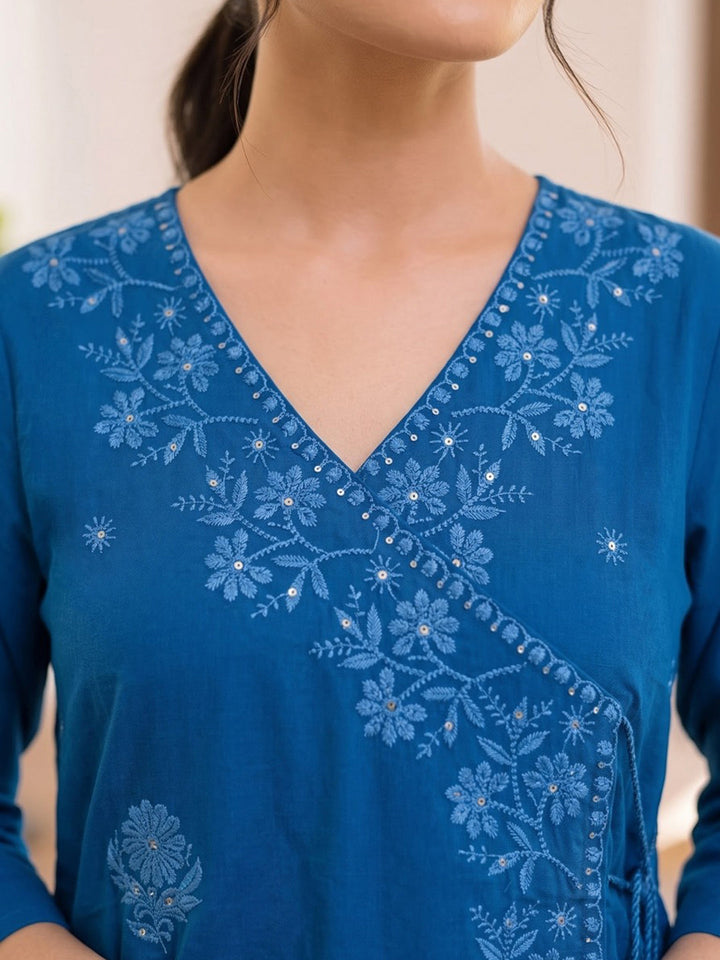 Blue Printed Cotton Blend Kurta With Pant &amp; Dupatta