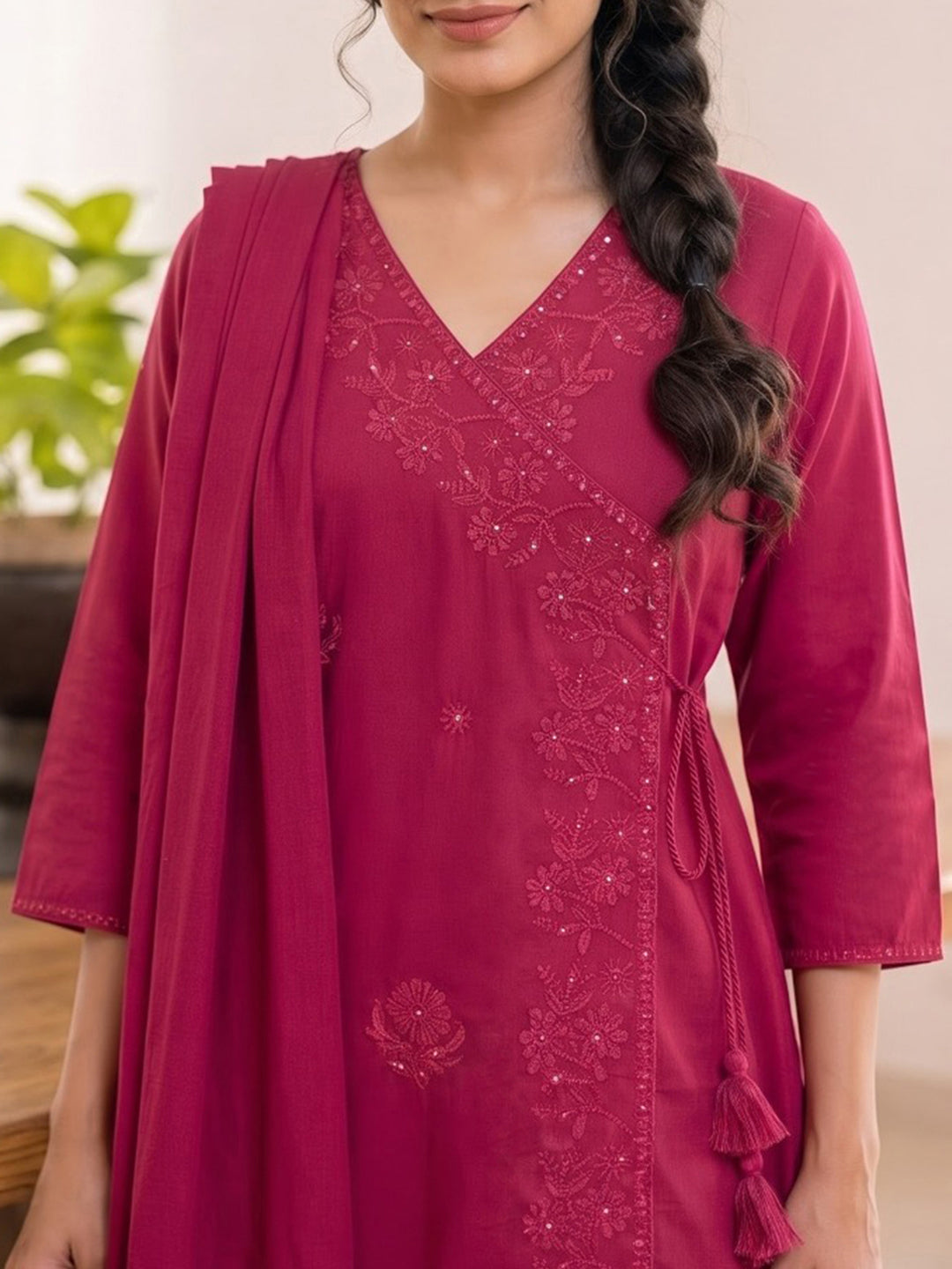 Maroon Printed Cotton Blend Kurta With Pant &amp; Dupatta