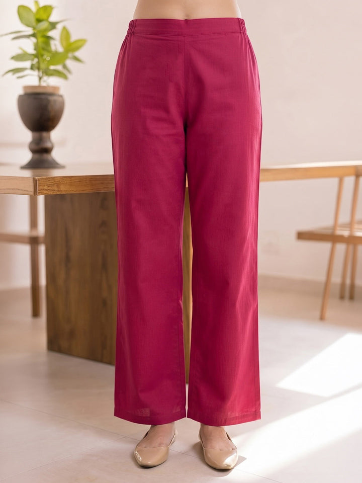 Maroon Printed Cotton Blend Kurta With Pant &amp; Dupatta