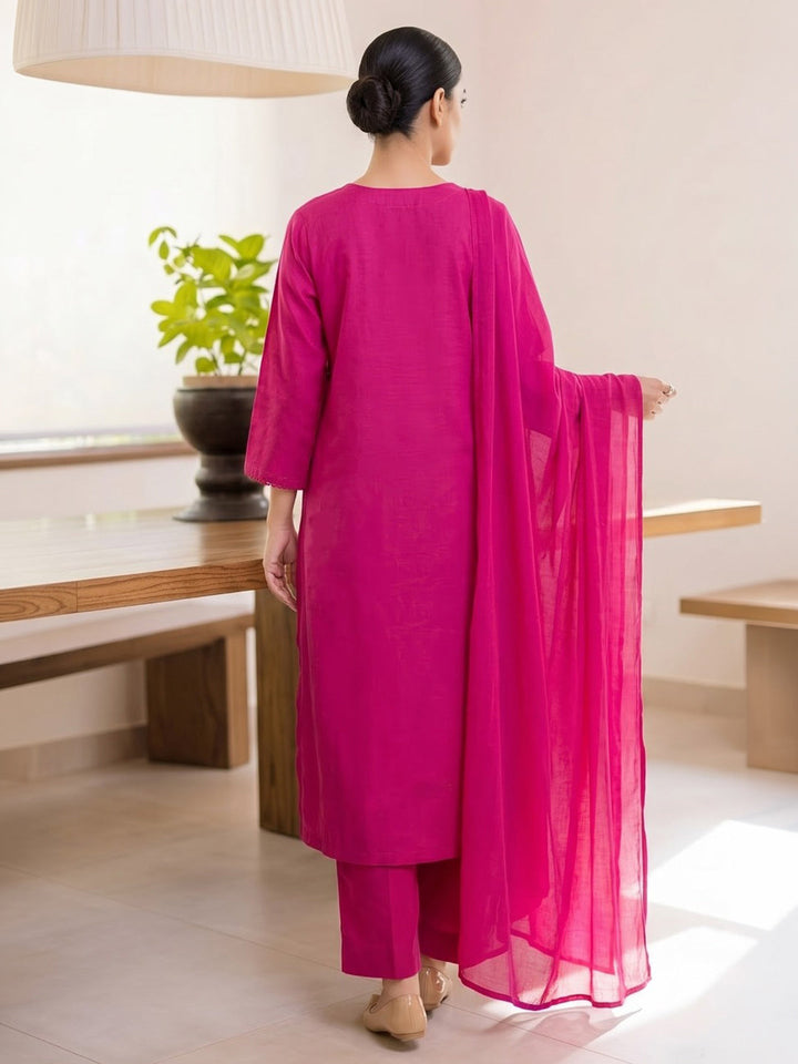 Pink Printed Cotton Blend Kurta With Pant &amp; Dupatta