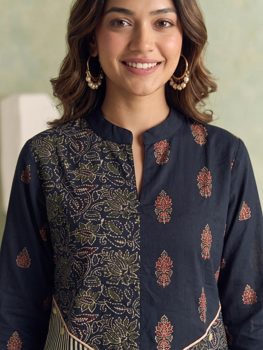 Black Printed Crepe Kurta Set