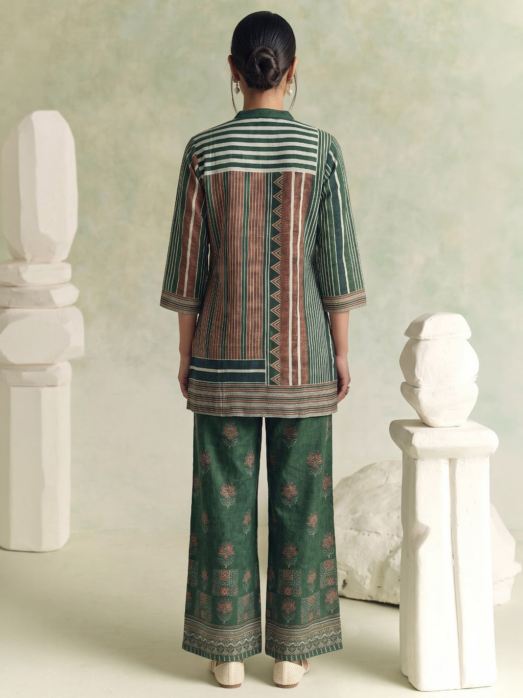 Green Printed Crepe Kurta Set