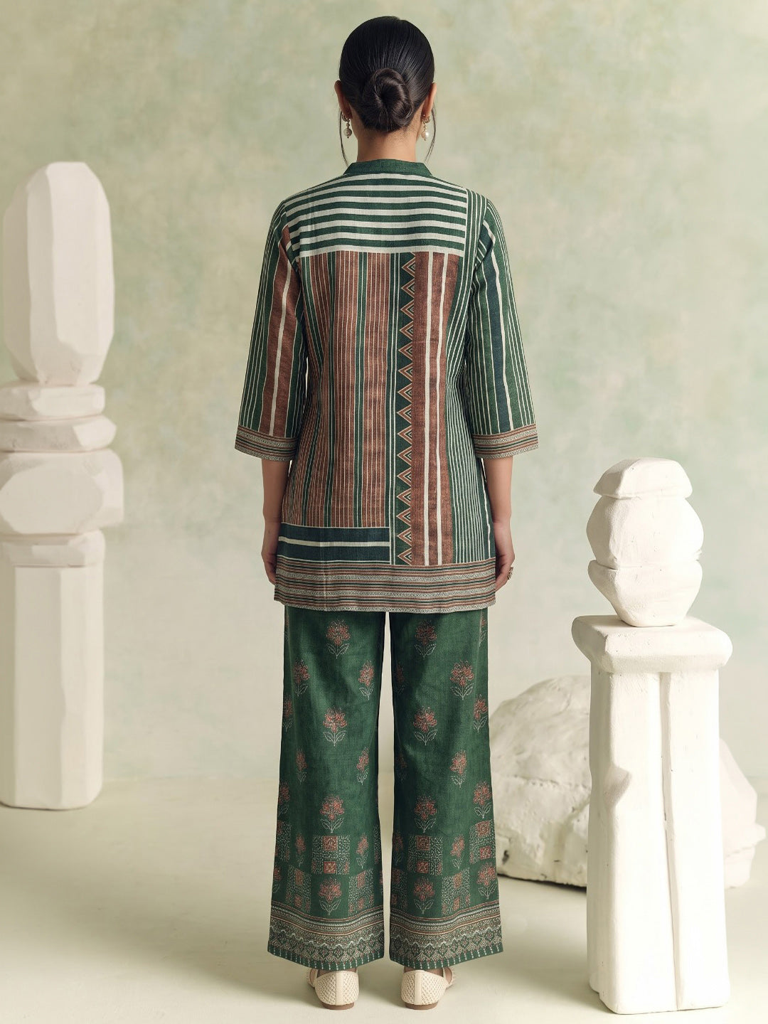 Green Printed Crepe Kurta Set