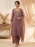 Lavender Embroidered Art Silk Kurta With Pant & Dupatta