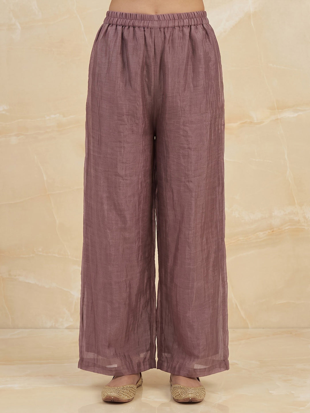 Lavender Embroidered Art Silk Kurta With Pant & Dupatta