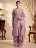 Pink Embroidered Art Silk Kurta With Pant & Dupatta